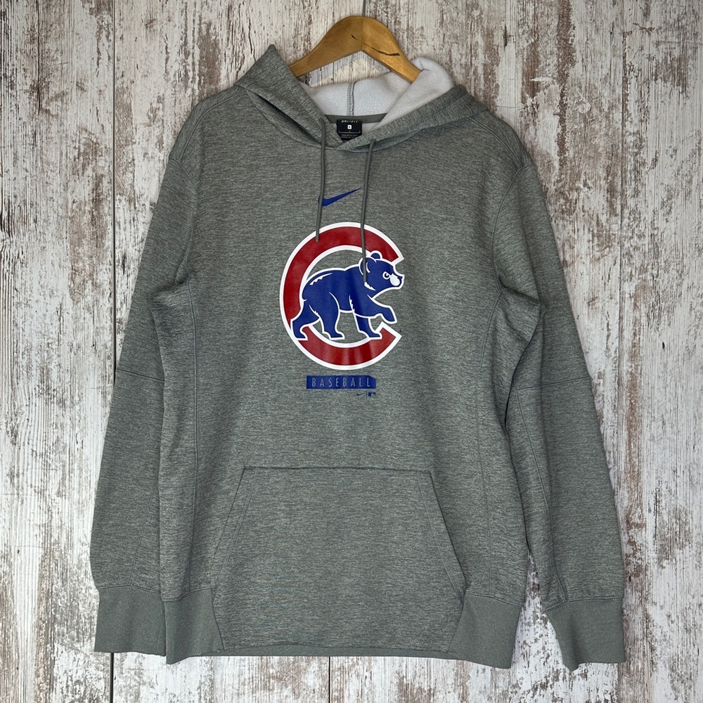 Nike Dri-Fit Gray Men's Hoodie with Chicago Cubs Logo Sz L
